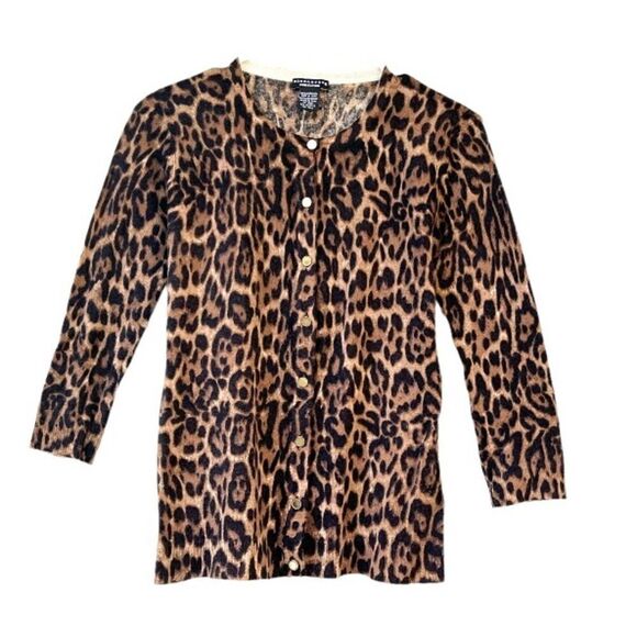 Don Caster 100% Cashmere Leopard Cardigan Sweater S - Picture 2 of 7